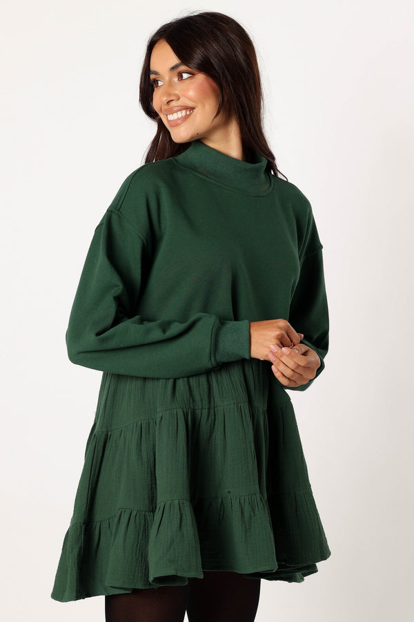 Petal and Pup USA DRESSES Minia Long Sleeve Mini Dress - Hunter Green