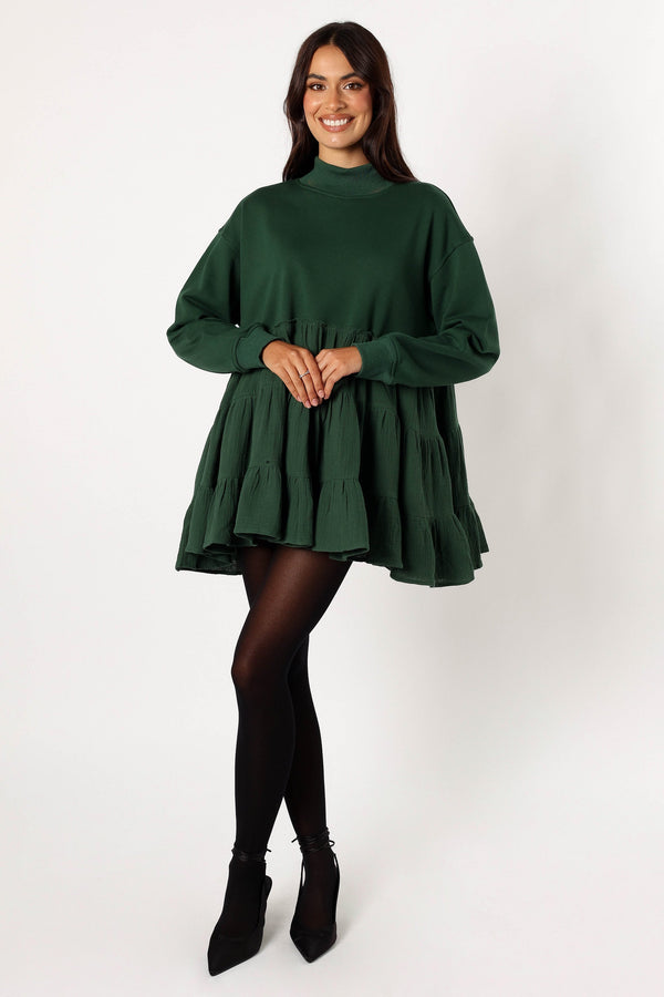 Petal and Pup USA DRESSES Minia Long Sleeve Mini Dress - Hunter Green