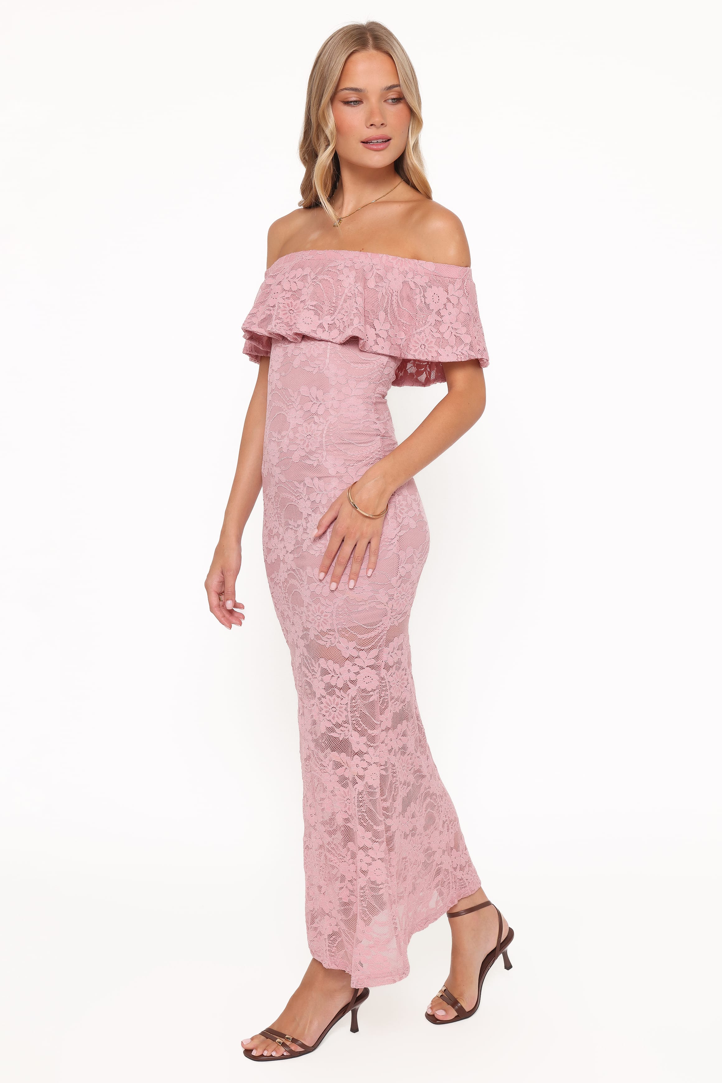 Petal and Pup Women's Mirelle Off Shoulder Lace Maxi Dress - Pink Petal and Pup Women's Mirelle Off Shoulder Lace Maxi Dress - Pink