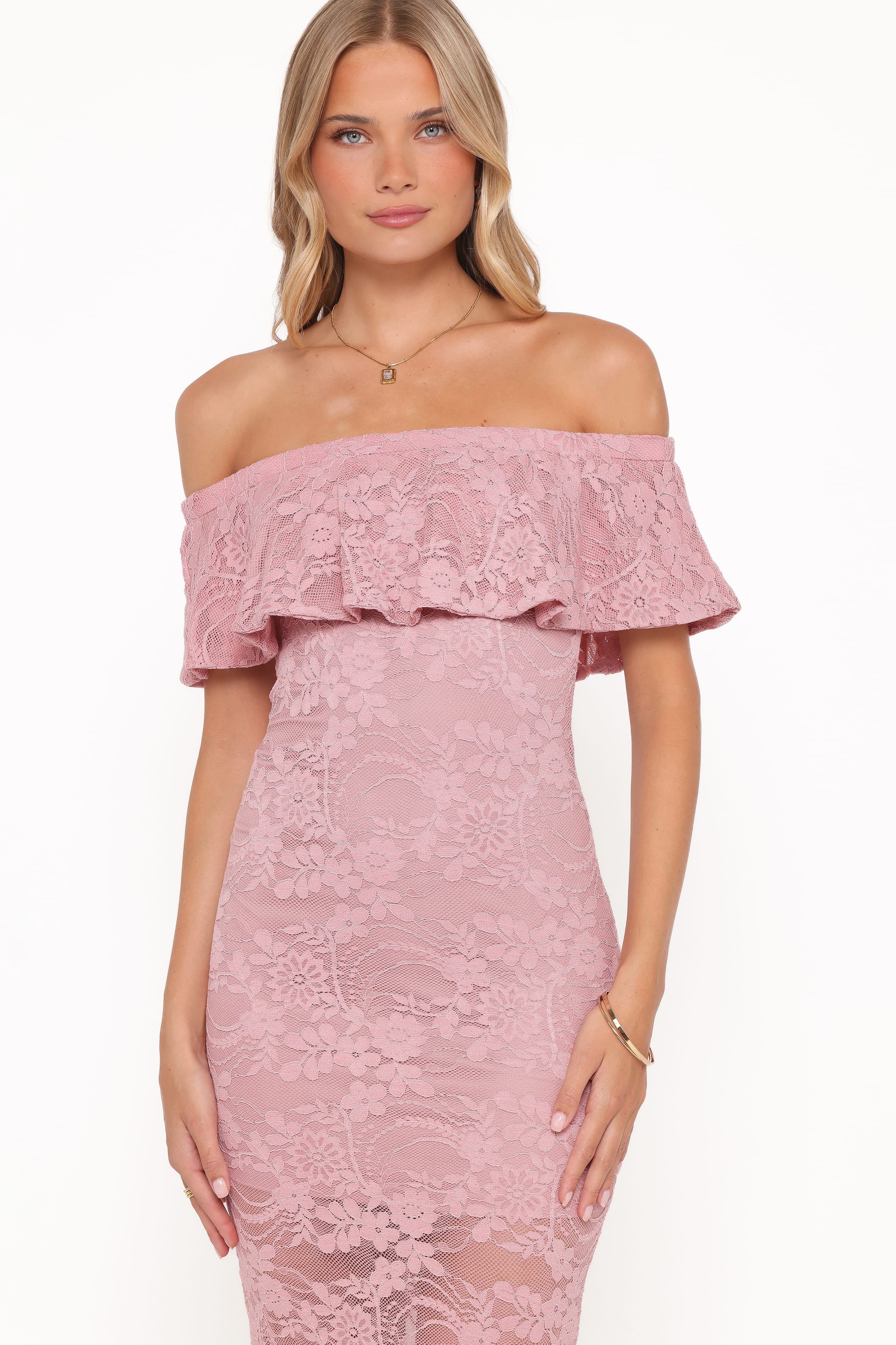 Petal and Pup Women's Mirelle Off Shoulder Lace Maxi Dress - Pink Petal and Pup Women's Mirelle Off Shoulder Lace Maxi Dress - Pink