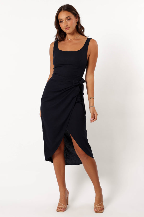 Petal and Pup USA DRESSES Misty Wrap Midi Dress - Navy