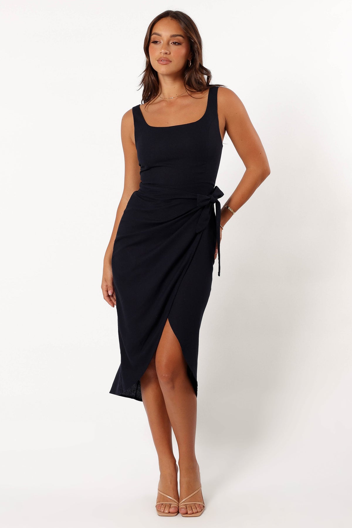 midi dress mini pita navy Misty Wrap Midi Dress