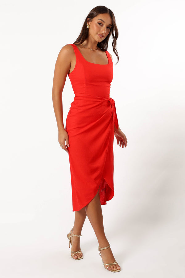 Petal and Pup USA DRESSES Misty Wrap Midi Dress - Red Rogue