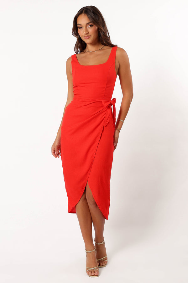 Petal and Pup USA DRESSES Misty Wrap Midi Dress - Red Rogue