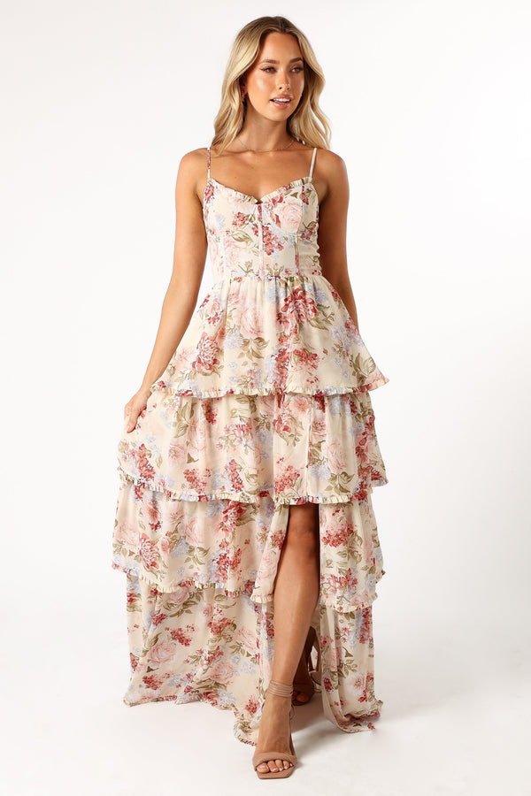 Petal and Pup USA DRESSES Mito Tiered Maxi Dress - Cream Floral