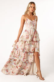 Petal and Pup USA DRESSES Mito Tiered Maxi Dress - Cream Floral