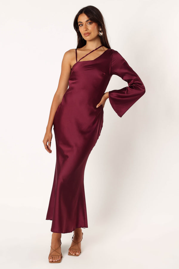 Petal and Pup USA DRESSES Moly One Shoulder Midi Dress - Wine