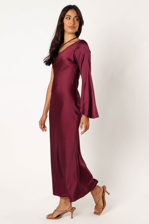 Petal and Pup USA DRESSES Moly One Shoulder Midi Dress - Wine