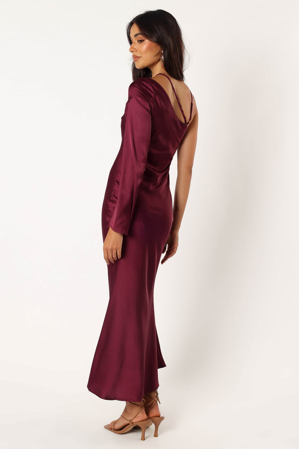 Petal and Pup USA DRESSES Moly One Shoulder Midi Dress - Wine