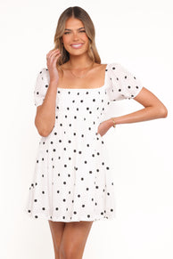 Petal and Pup USA DRESSES Mona Mini Dress - Black Polka
