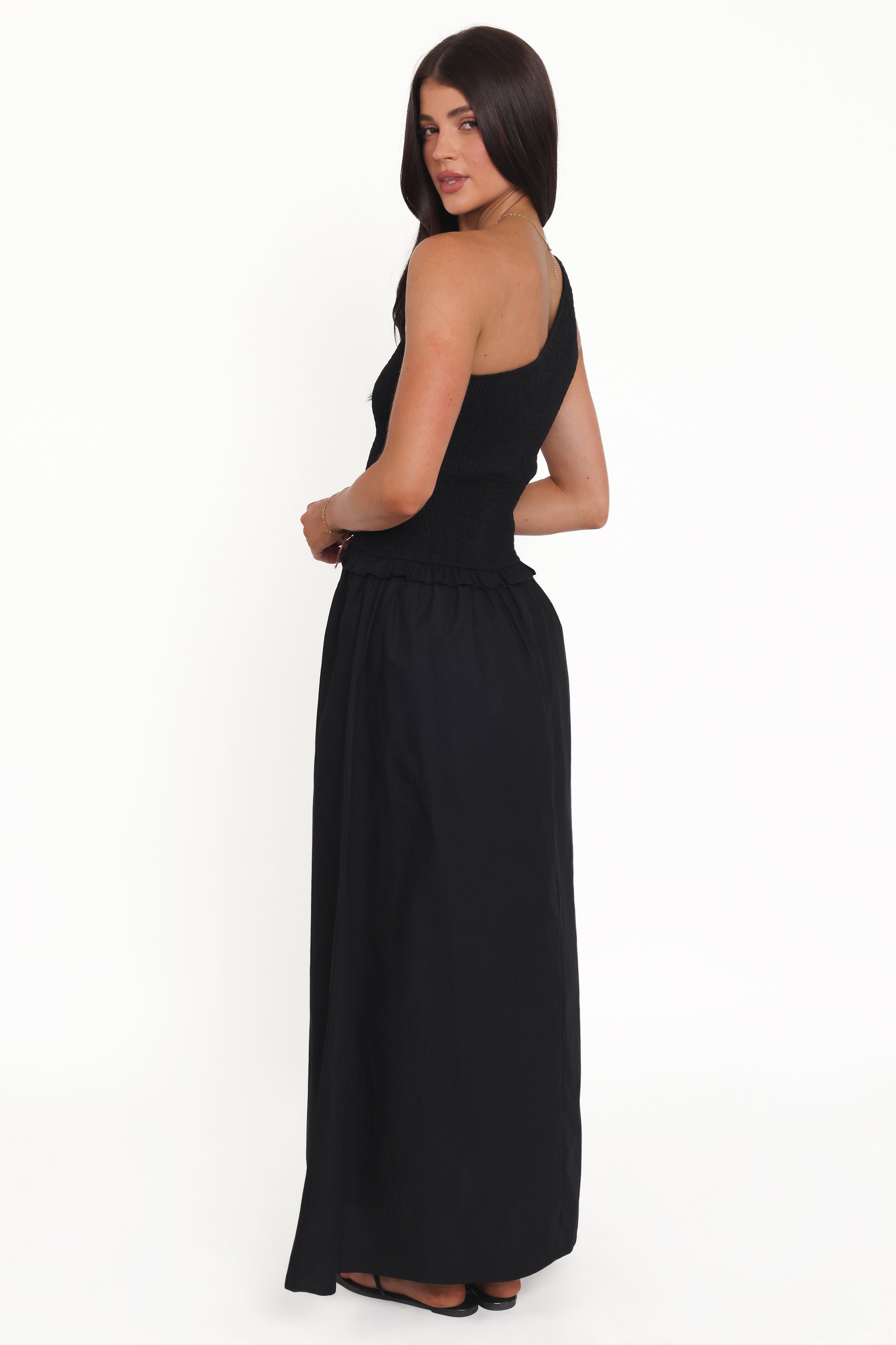 Petal and Pup USA DRESSES Myla One Shoulder Maxi Dress - Black
