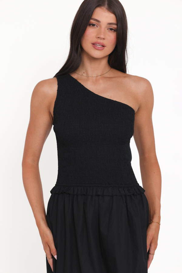 Petal and Pup USA DRESSES Myla One Shoulder Maxi Dress - Black