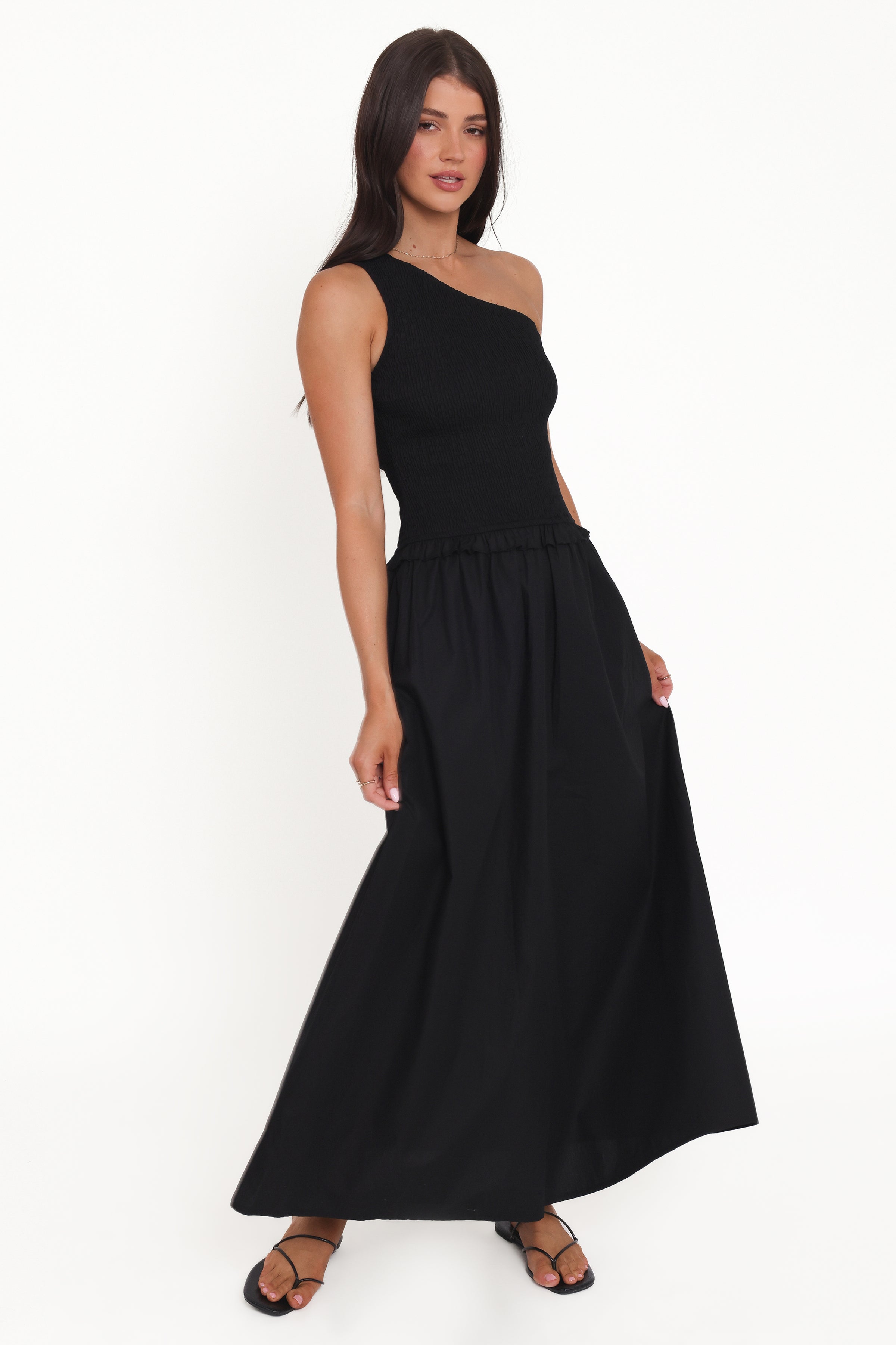 Petal and Pup USA DRESSES Myla One Shoulder Maxi Dress - Black
