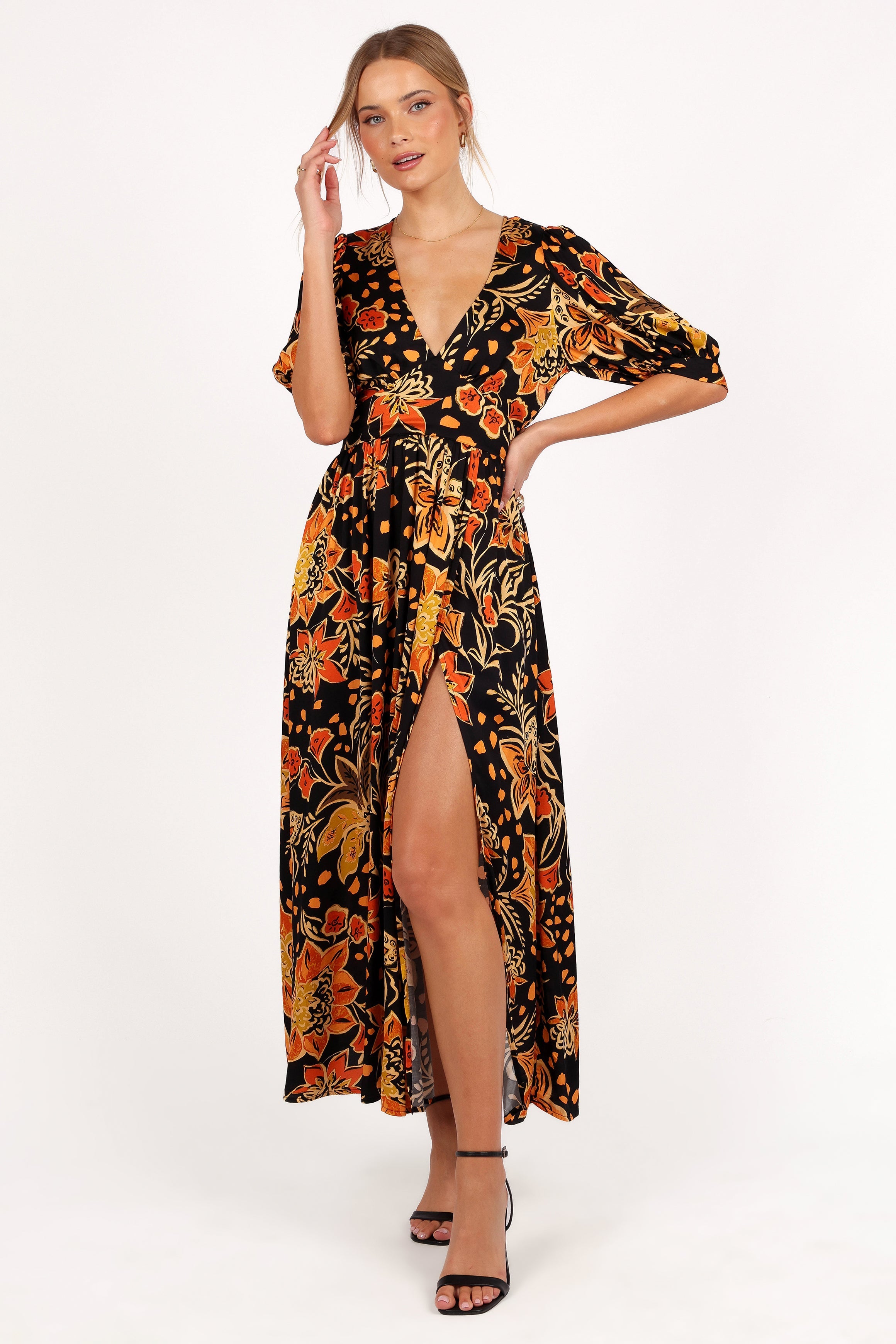 Petal and Pup USA DRESSES Nadalyn Midi Dress - Black/Multi