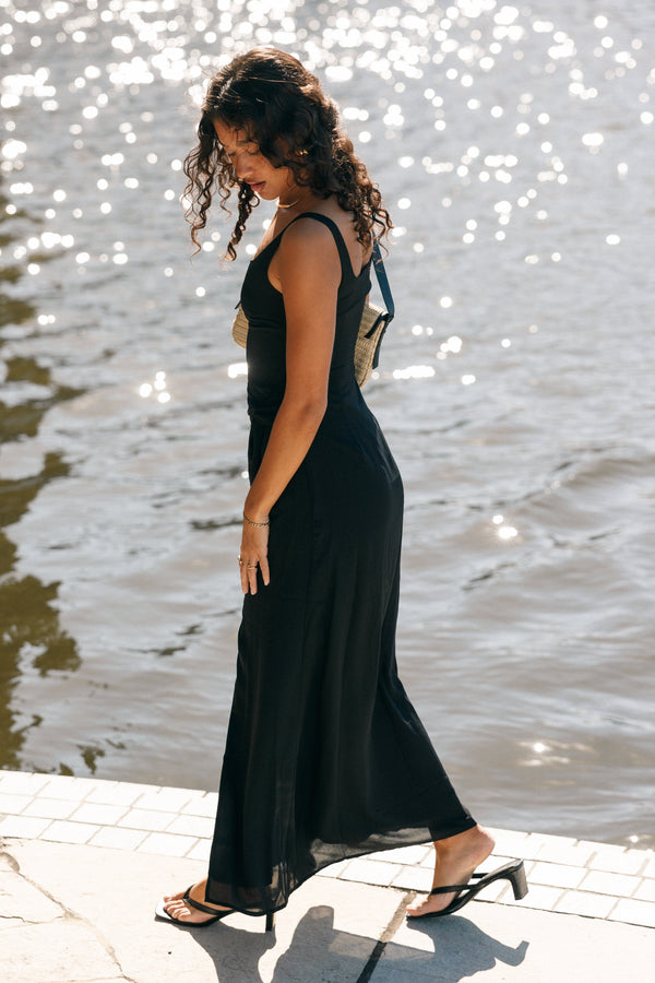 Petal and Pup USA DRESSES Nadea Faux Wrap Maxi Dress - Black