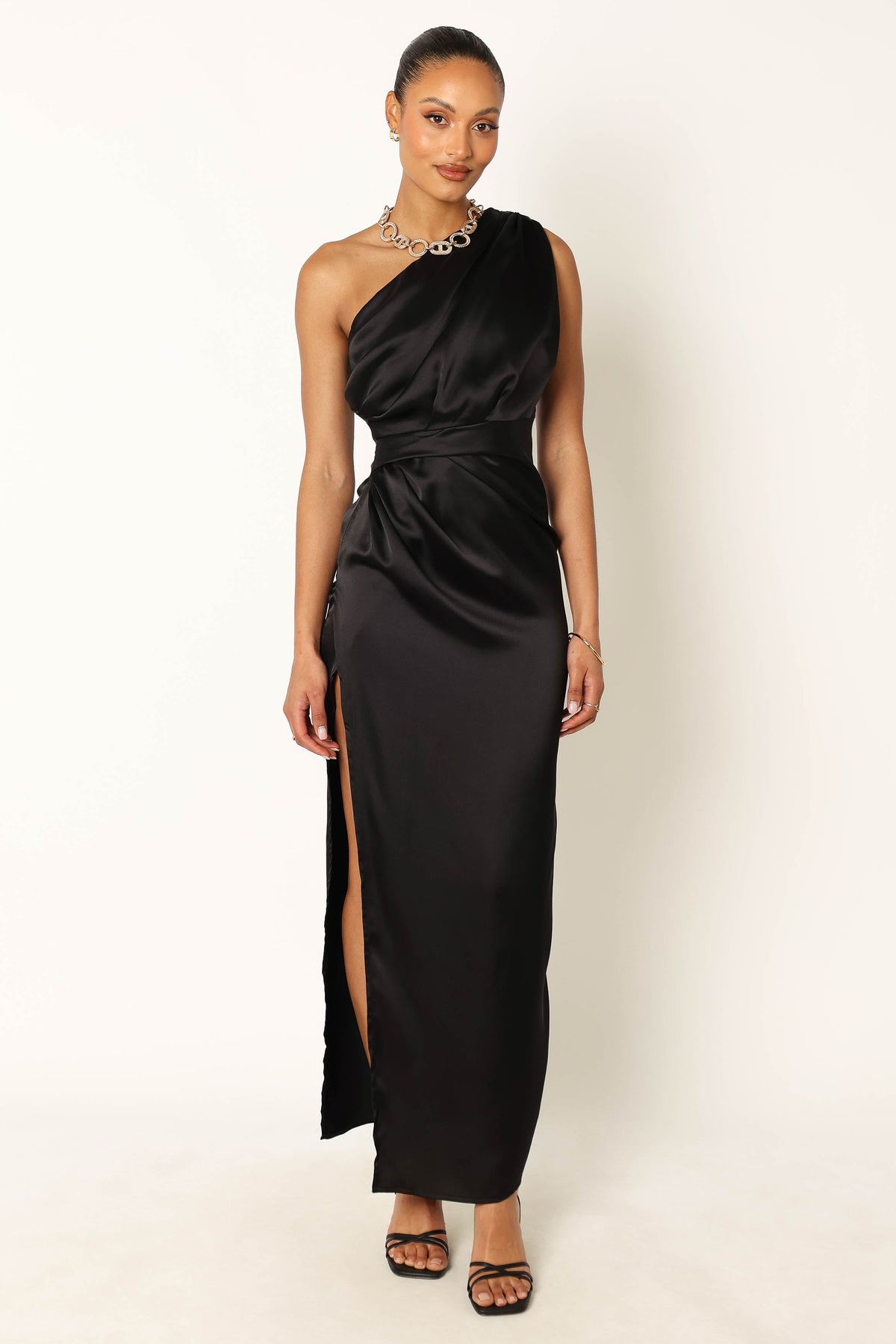 strapless open back dress Chic One Shoulder Prom Dresses Elegant Thigh Split Long Evening Gown l –  SELINADRESS main image 1