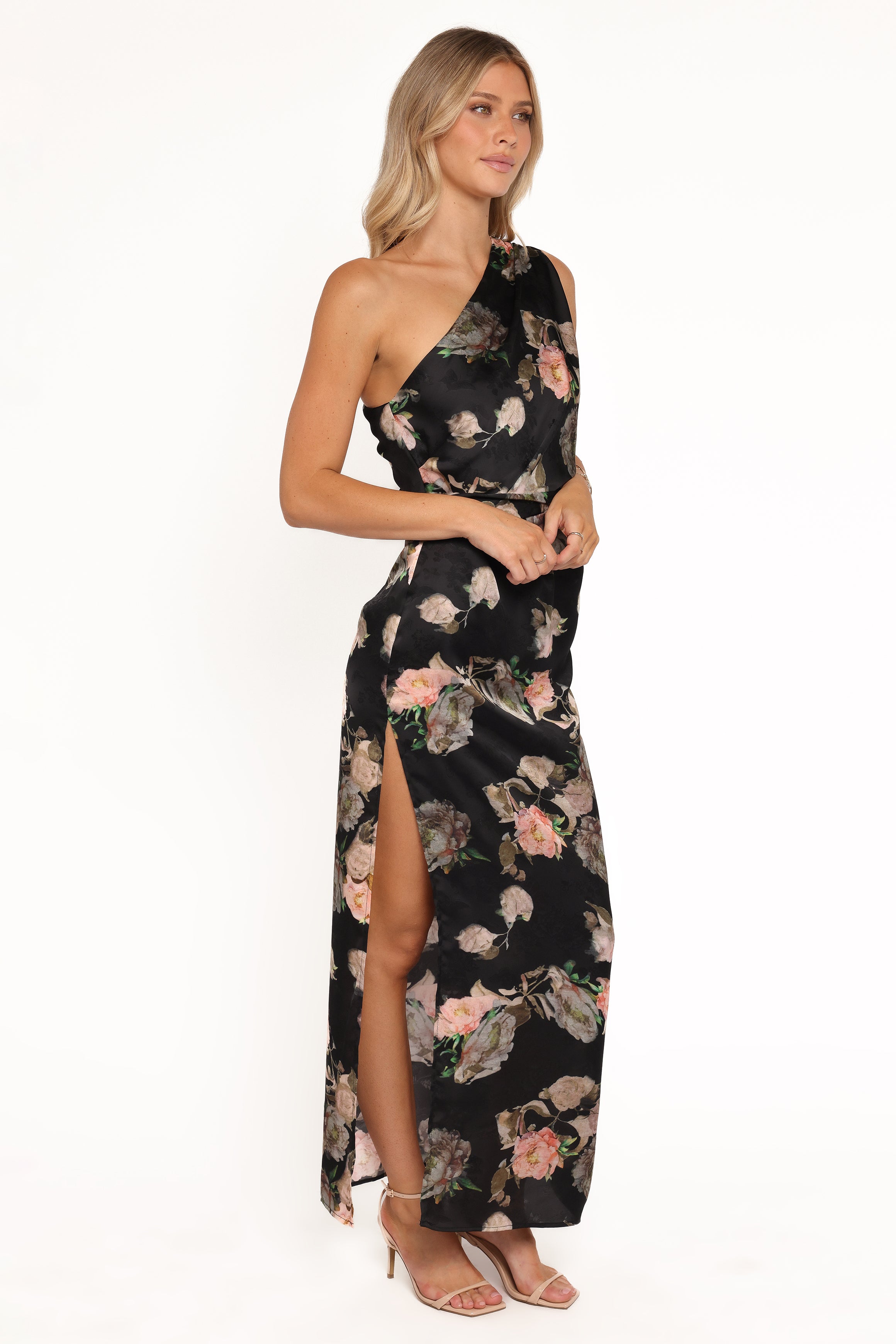 Petal and Pup USA DRESSES Nadia One Shoulder Maxi Dress - Blurred Floral