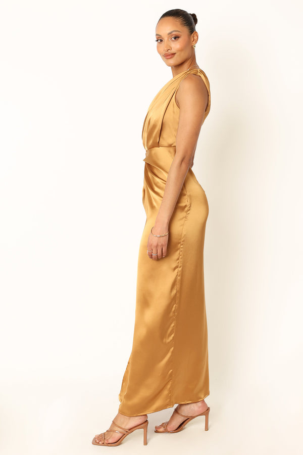 Petal and Pup USA DRESSES Nadia One Shoulder Maxi Dress - Bronze