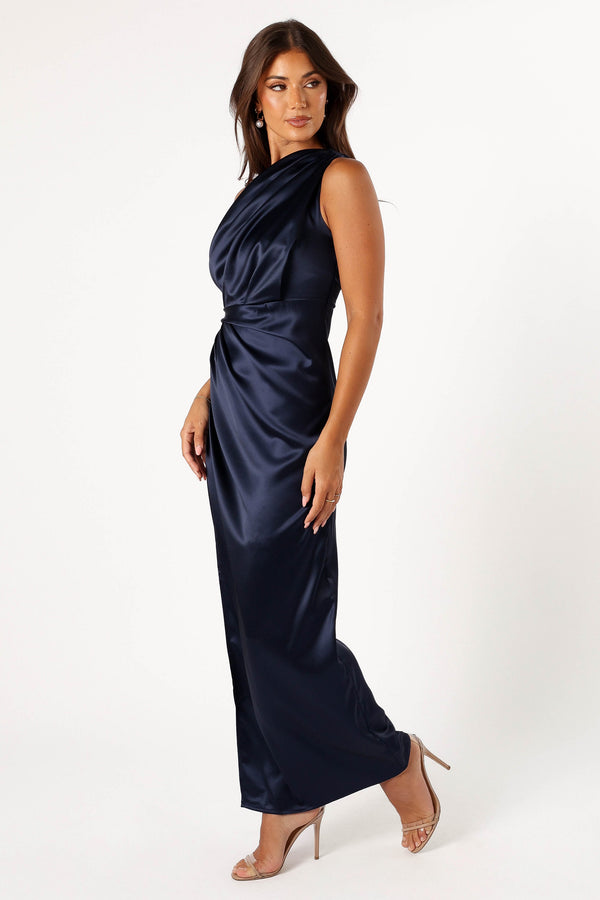 Petal and Pup USA DRESSES Nadia One Shoulder Maxi Dress - Navy