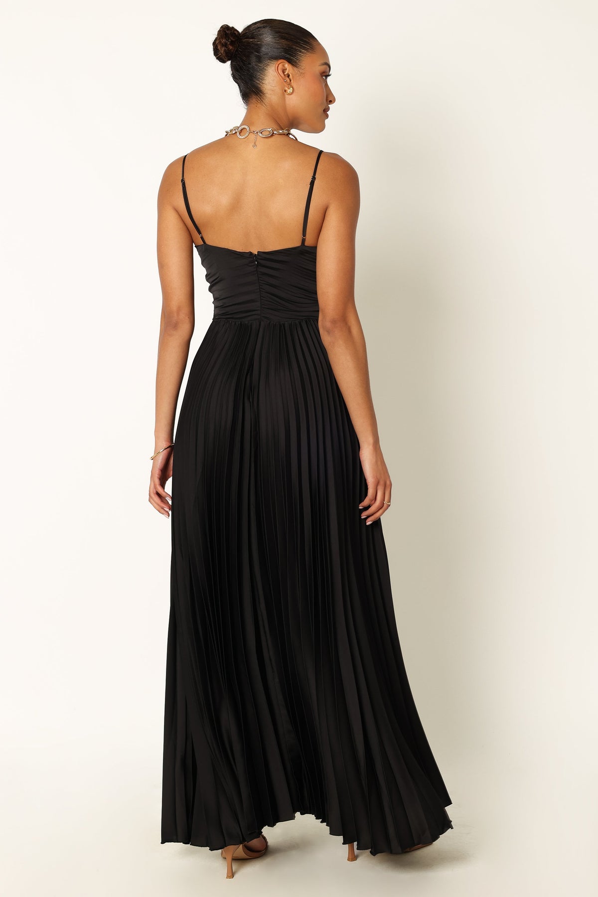 open lace back dress Naira Pleated Maxi Dress