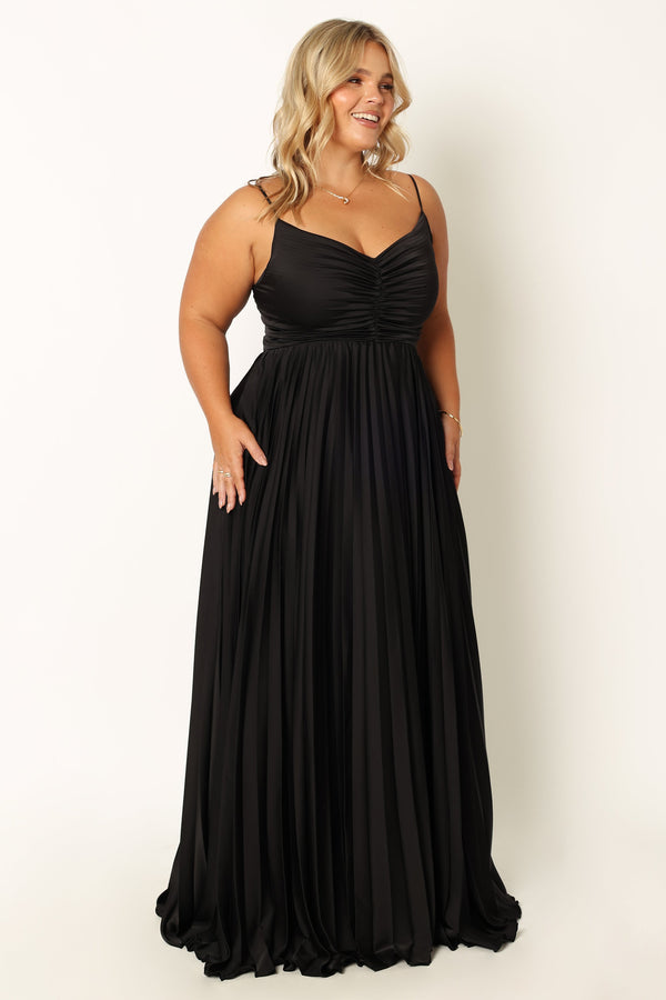 Petal and Pup USA DRESSES Naira Pleated Maxi Dress - Black