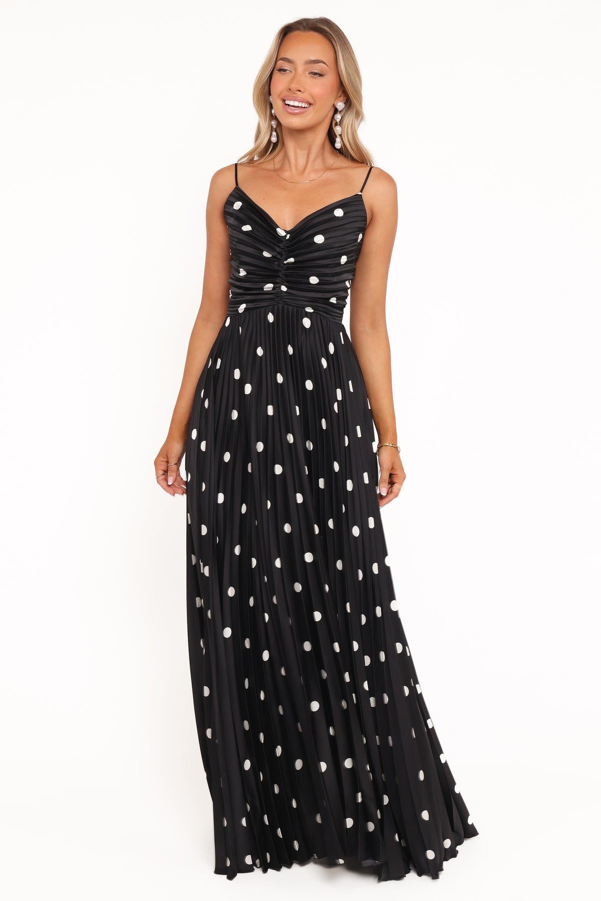 black white polka dot bridesmaid dress Berylove Women Polka Dot One Shoulder Formal Dress Black White A Line Puff Sleeve Party Dress, Black White Dot / US26W