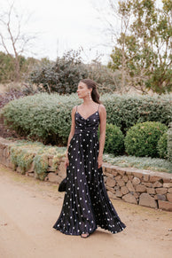 Petal and Pup USA DRESSES Naira Pleated Maxi Dress - Black Polka Dot