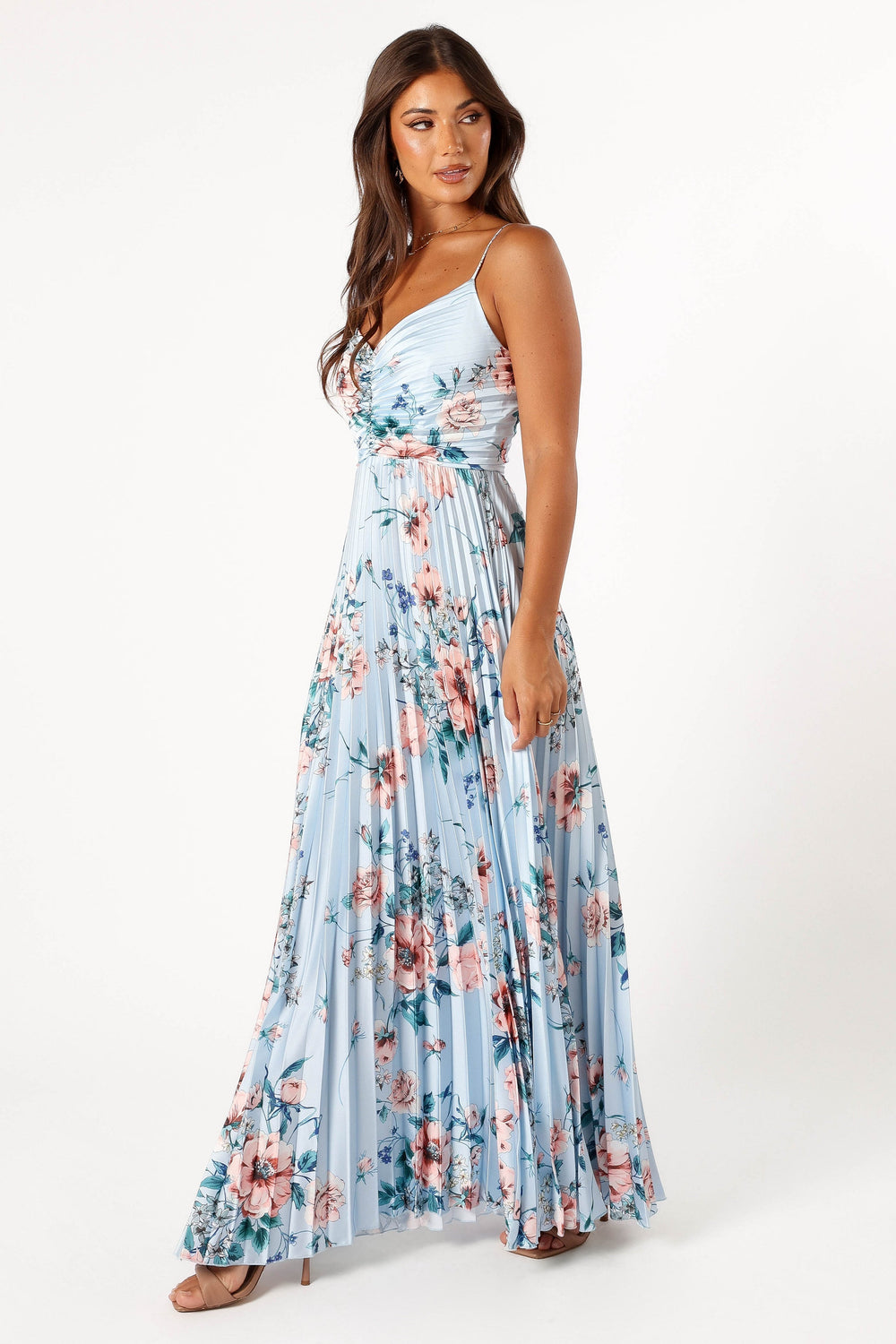 Petal and Pup USA DRESSES Naira Pleated Maxi Dress - Blue Floral