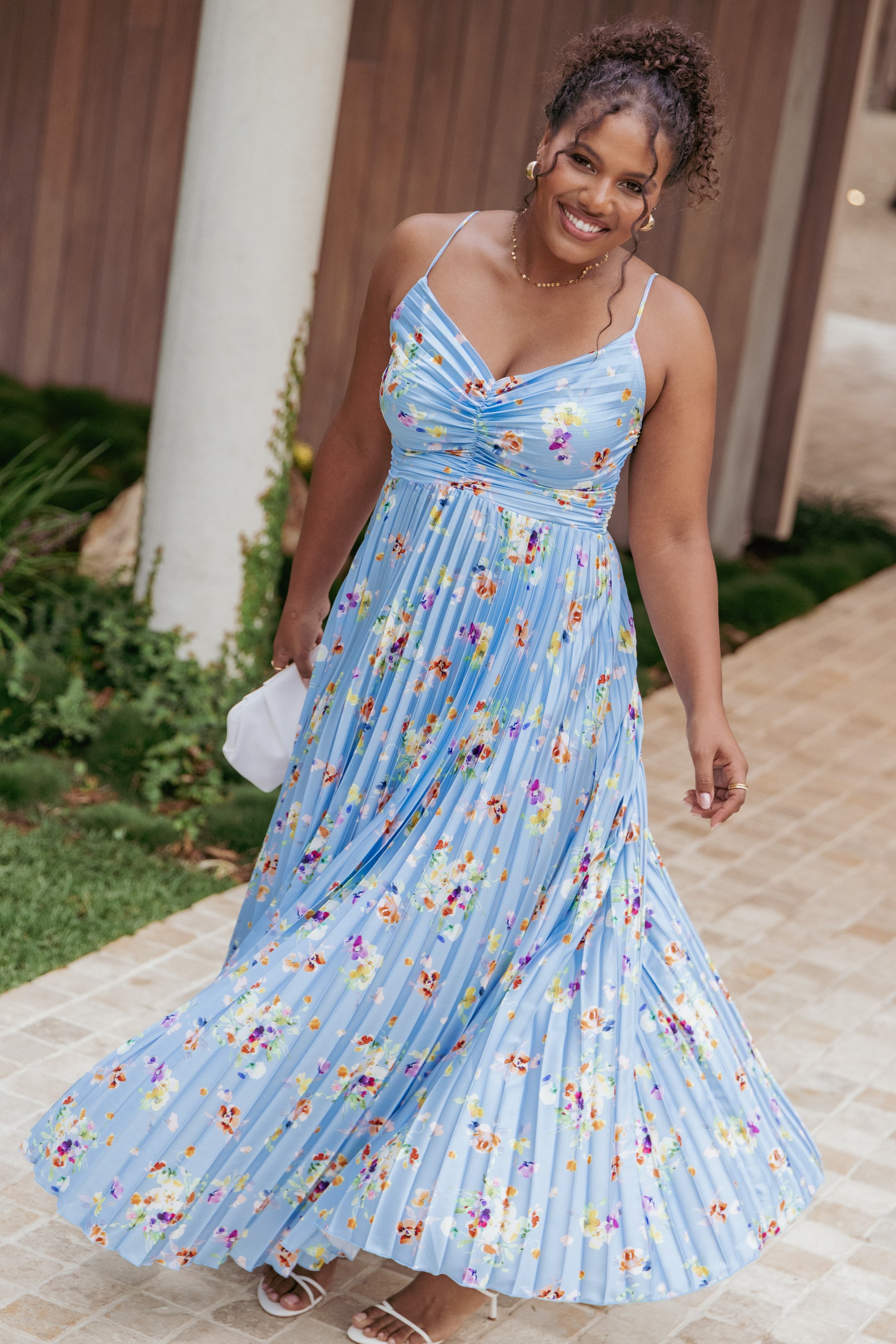 Naira Pleated Maxi Dress - Cornflower Blue Floral | Petal & Pup USA Naira Pleated Maxi Dress - Cornflower Blue Floral | Petal & Pup USA