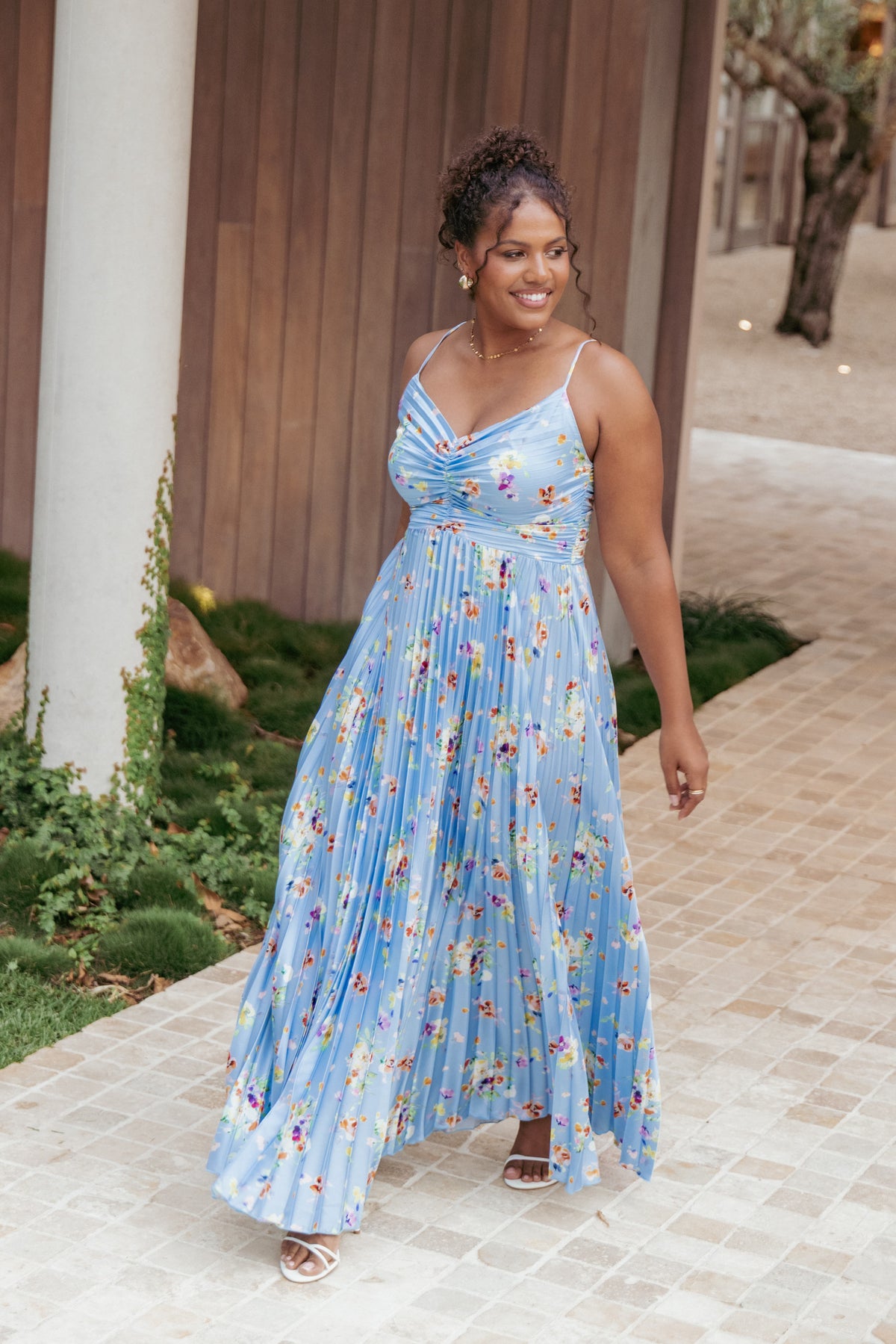 Naira Pleated Maxi Dress - Cornflower Blue Floral, XXS, Petal & Pup Naira Pleated Maxi Dress - Cornflower Blue Floral, XXS, Petal & Pup