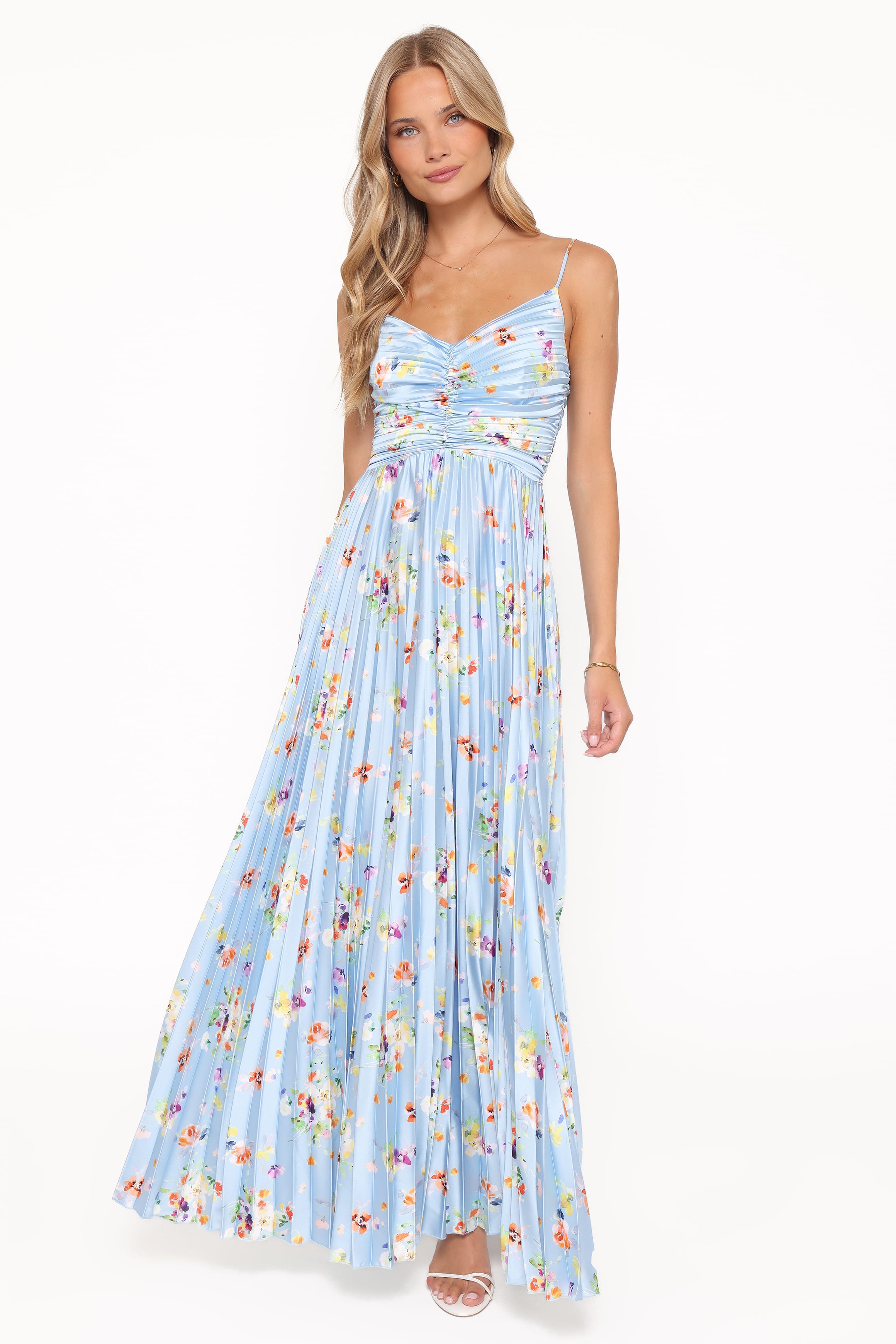 Naira Pleated Maxi Dress - Cornflower Blue Floral | Petal & Pup USA Naira Pleated Maxi Dress - Cornflower Blue Floral | Petal & Pup USA