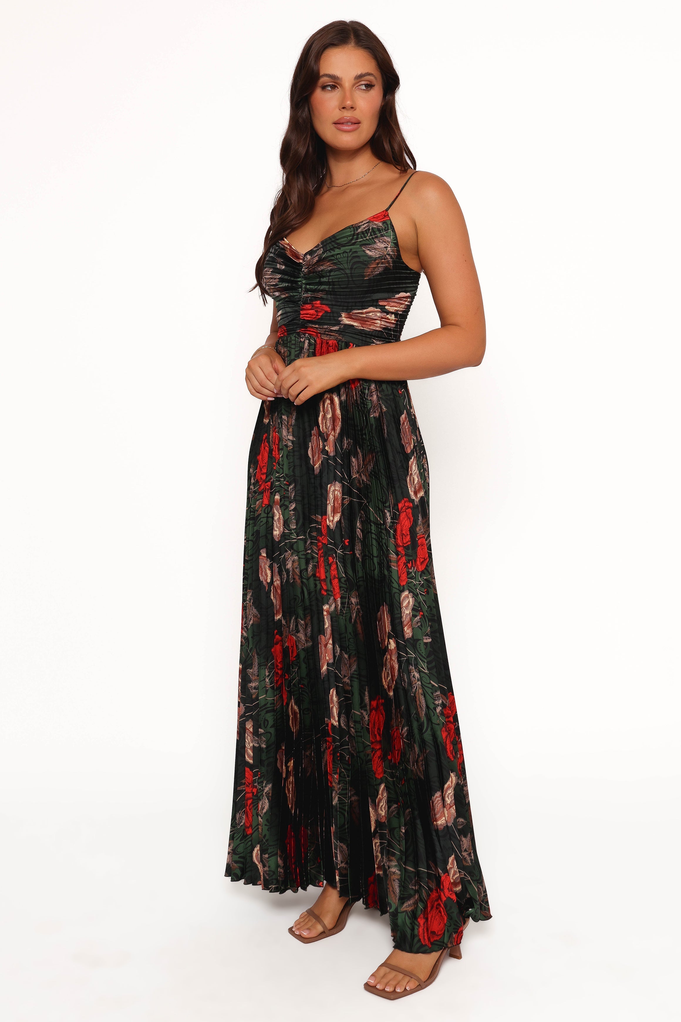 Petal and Pup USA DRESSES Naira Pleated Maxi Dress - Green Floral