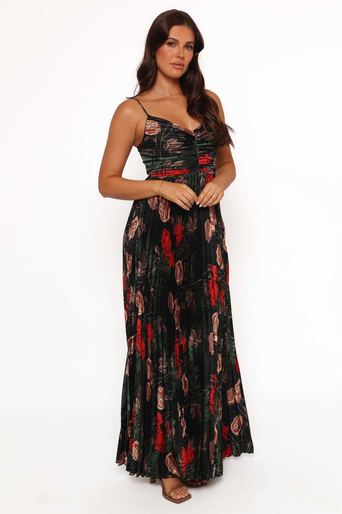 petal and pup green floral dress Women's Naira Pleated Maxi model-miccy