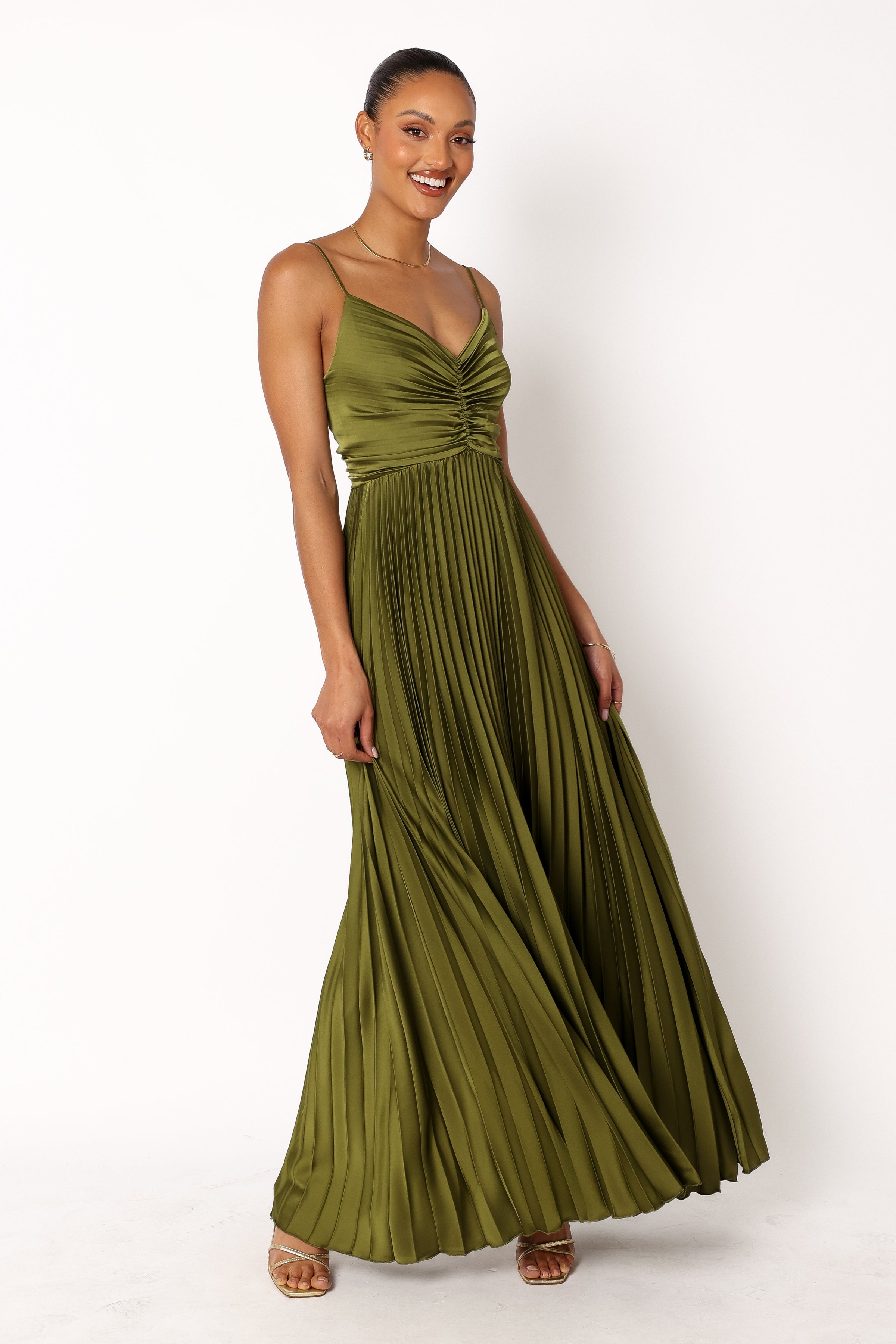 Petal and Pup USA DRESSES Naira Pleated Maxi Dress - Palm Green