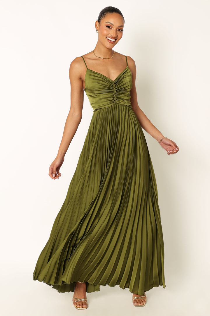 Maria Pleated Dress - Petrol Green main image 0