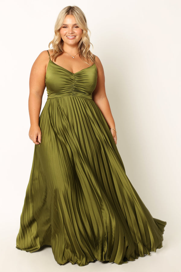 Petal and Pup USA DRESSES Naira Pleated Maxi Dress - Palm Green