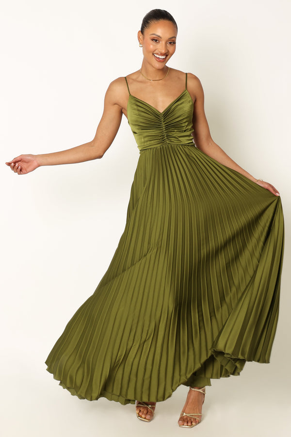 Petal and Pup USA DRESSES Naira Pleated Maxi Dress - Palm Green