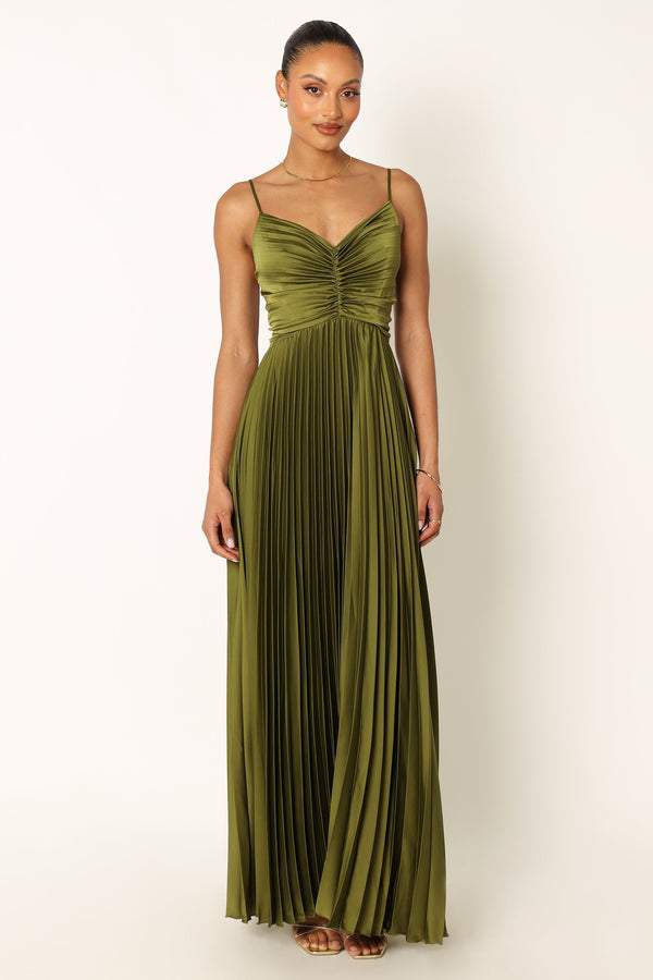 Petal and Pup USA DRESSES Naira Pleated Maxi Dress - Palm Green