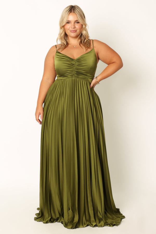 Petal and Pup USA DRESSES Naira Pleated Maxi Dress - Palm Green