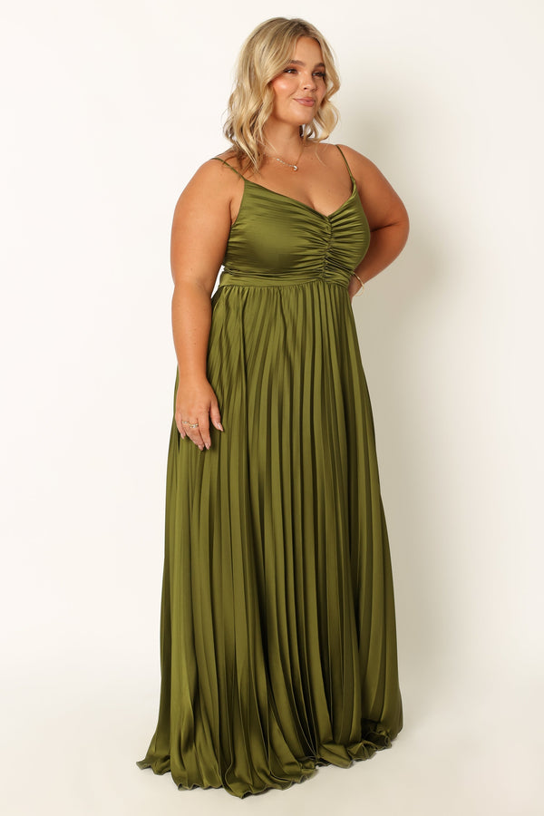 Petal and Pup USA DRESSES Naira Pleated Maxi Dress - Palm Green