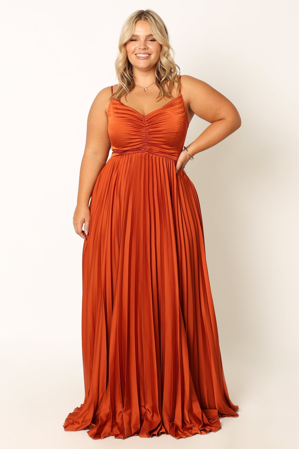 orange pleated dress Petal & Pup Women's Naira Pleated Maxi Dress