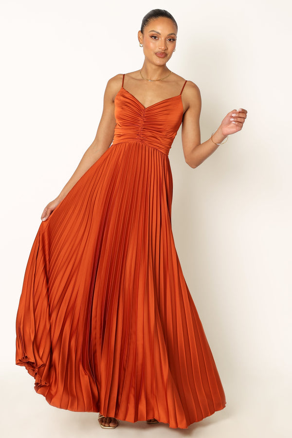 Petal and Pup USA DRESSES Naira Pleated Maxi Dress - Sunset Orange