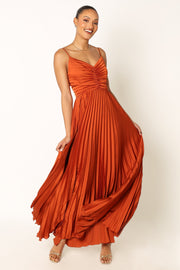 Petal and Pup USA DRESSES Naira Pleated Maxi Dress - Sunset Orange