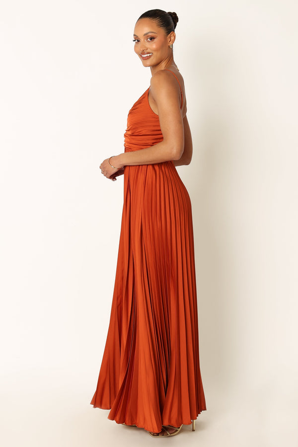 Petal and Pup USA DRESSES Naira Pleated Maxi Dress - Sunset Orange