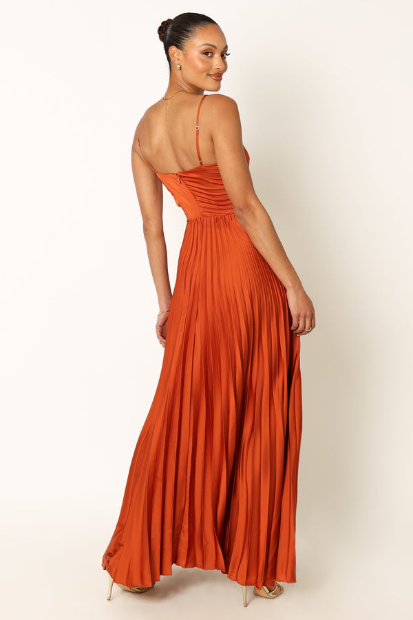 Petal and Pup USA DRESSES Naira Pleated Maxi Dress - Sunset Orange