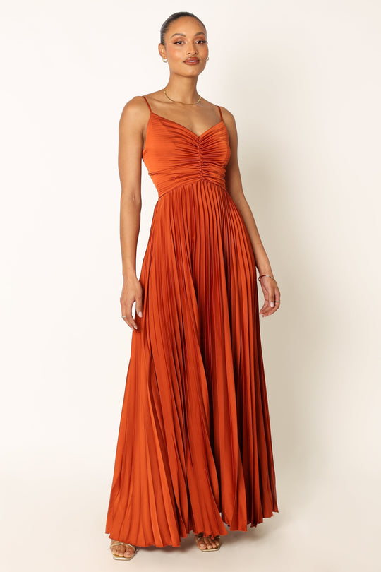 Naira Pleated Maxi Dress - Sunset Orange - Petal & Pup USA