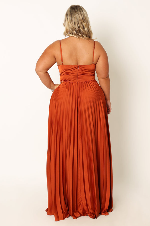 Petal and Pup USA DRESSES Naira Pleated Maxi Dress - Sunset Orange