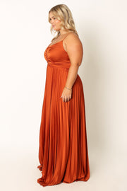 Petal and Pup USA DRESSES Naira Pleated Maxi Dress - Sunset Orange