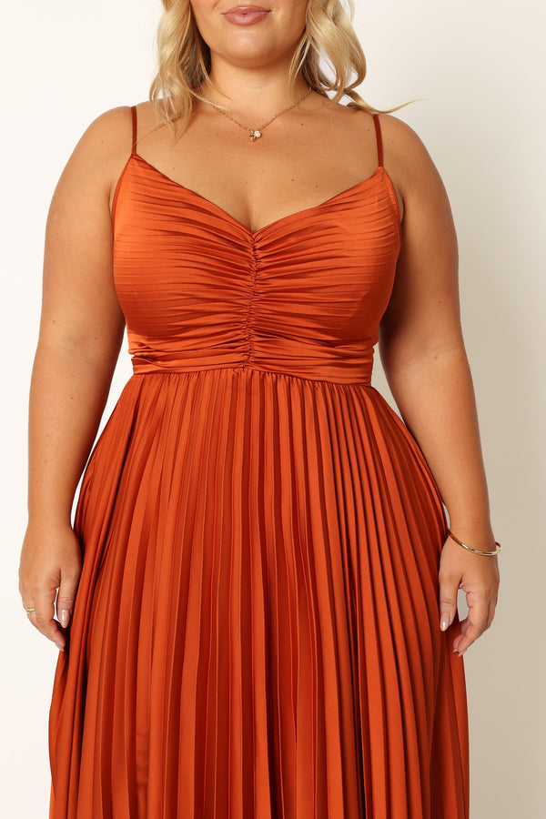 Petal and Pup USA DRESSES Naira Pleated Maxi Dress - Sunset Orange