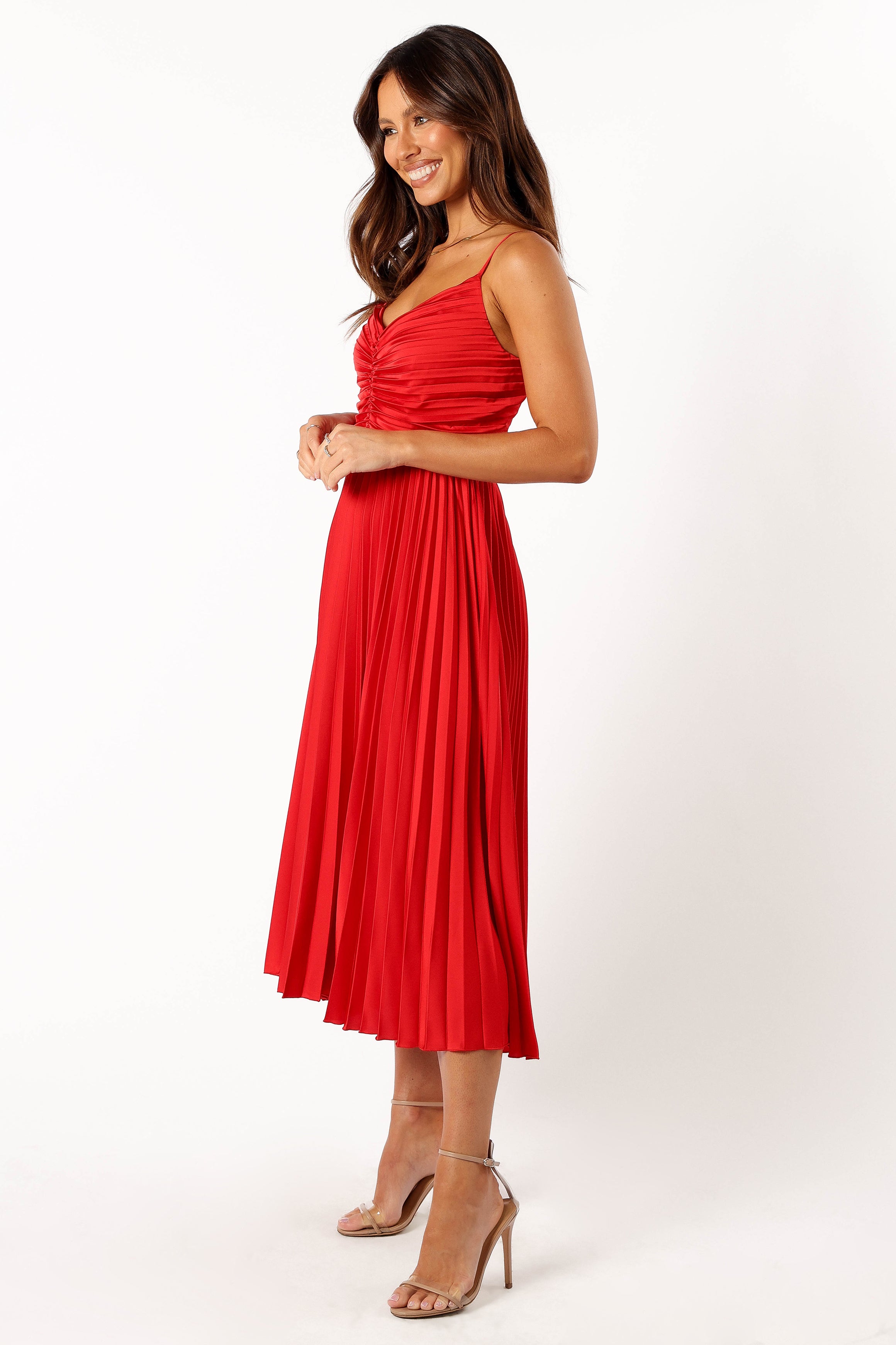 Petal and Pup USA DRESSES Naira Pleated Midi Dress - Red